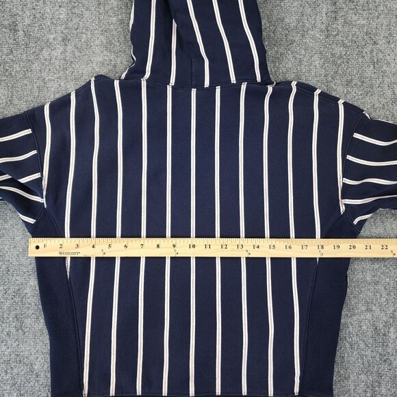 Champion Hoodie Womens Medium Blue Stripe Reverse Weave Heavyweight Sweatshirt - Picture 4 of 16